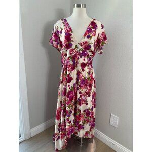 NEW Suzanne Betro Womens 1X Floral Maxi Dress Hi Low Hem Short Sleeve